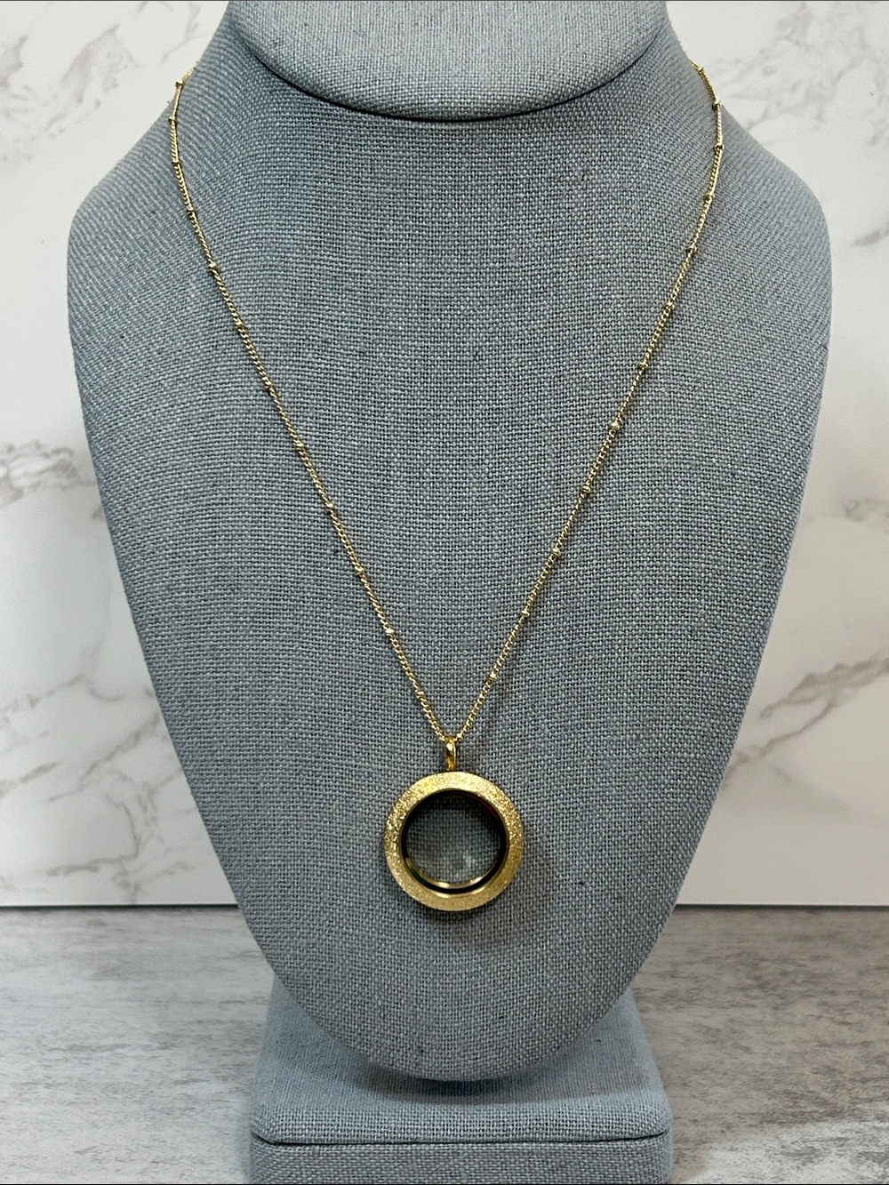 Origami Owl Medium Gold-Tone Textured Circle Pendant Necklace - Picture 2 of 5
